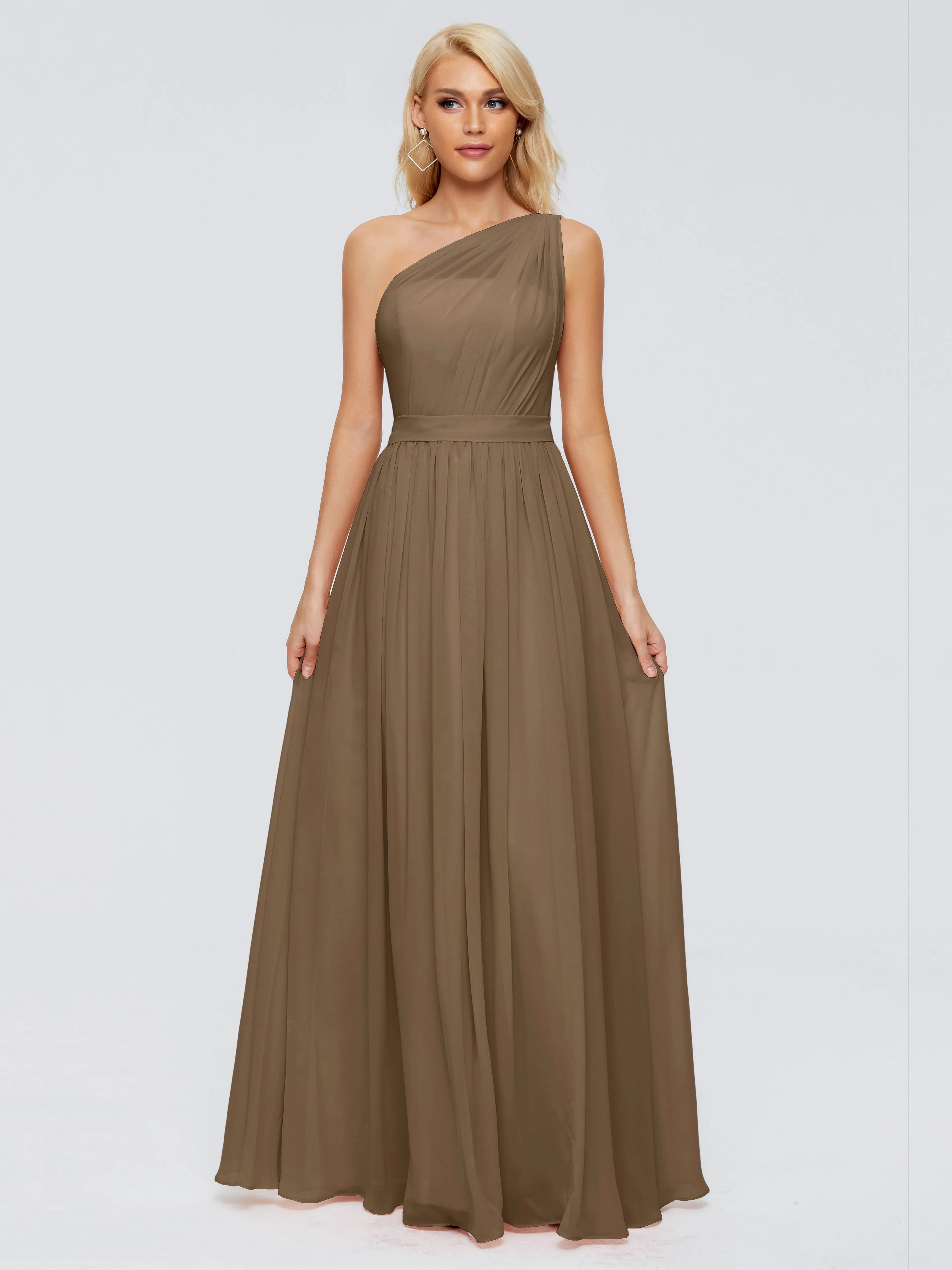 Mocha Bridesmaid Dresses Arabella One Shoulder Sash Bridesmaid Dresses