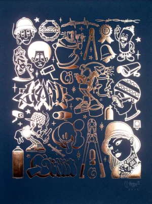 Modern Hieroglyphics Graffiti Copper PP Foil Block Print by Mike Giant