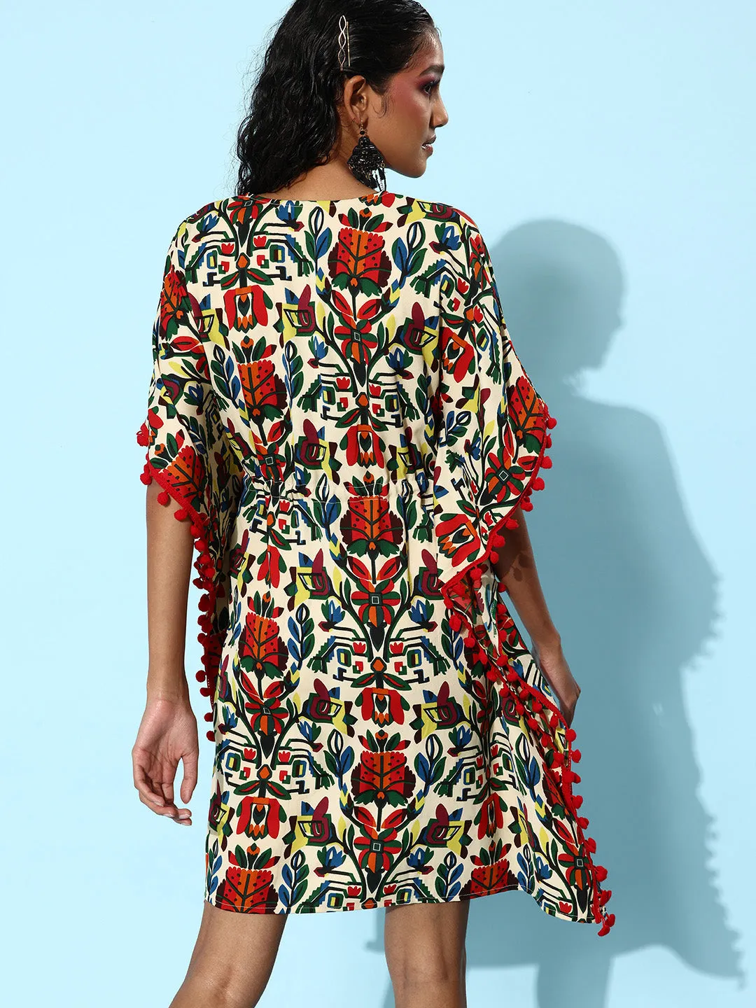 Multi Polyester Moss Polyester Printed Kaftan Dress