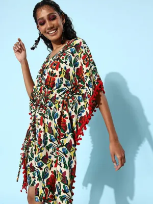 Multi Polyester Moss Polyester Printed Kaftan Dress