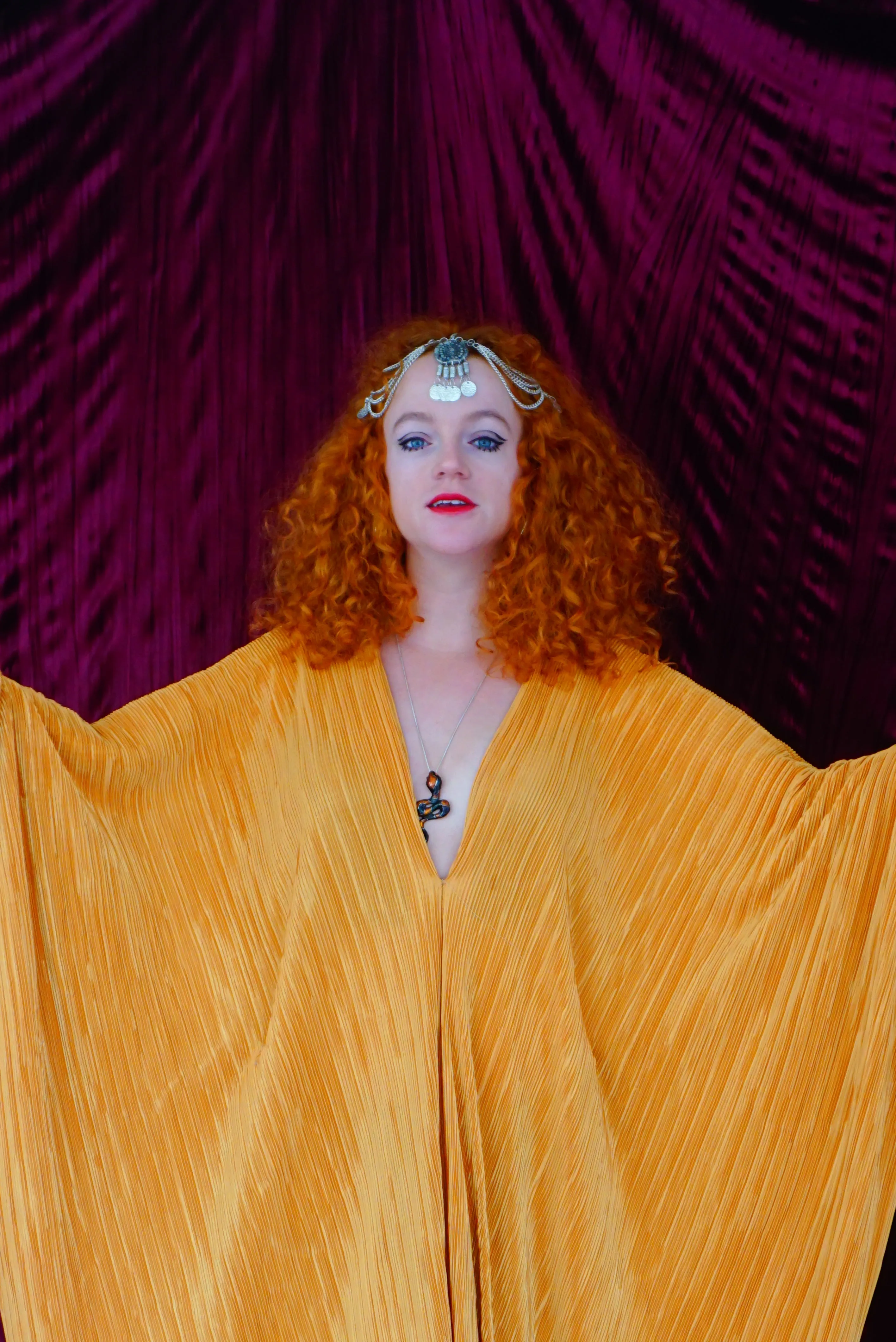 Mustard Gold Plissè V-neck Kaftan Gown