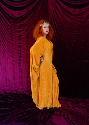 Mustard Gold Plissè V-neck Kaftan Gown