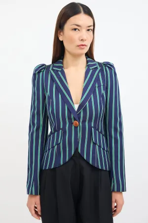 Navy & Green Striped Pouf Blazer