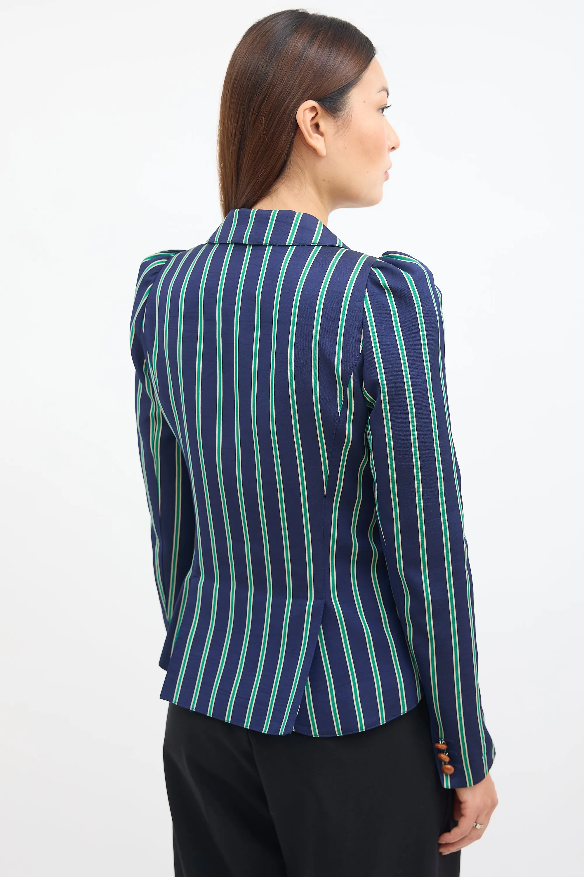 Navy & Green Striped Pouf Blazer