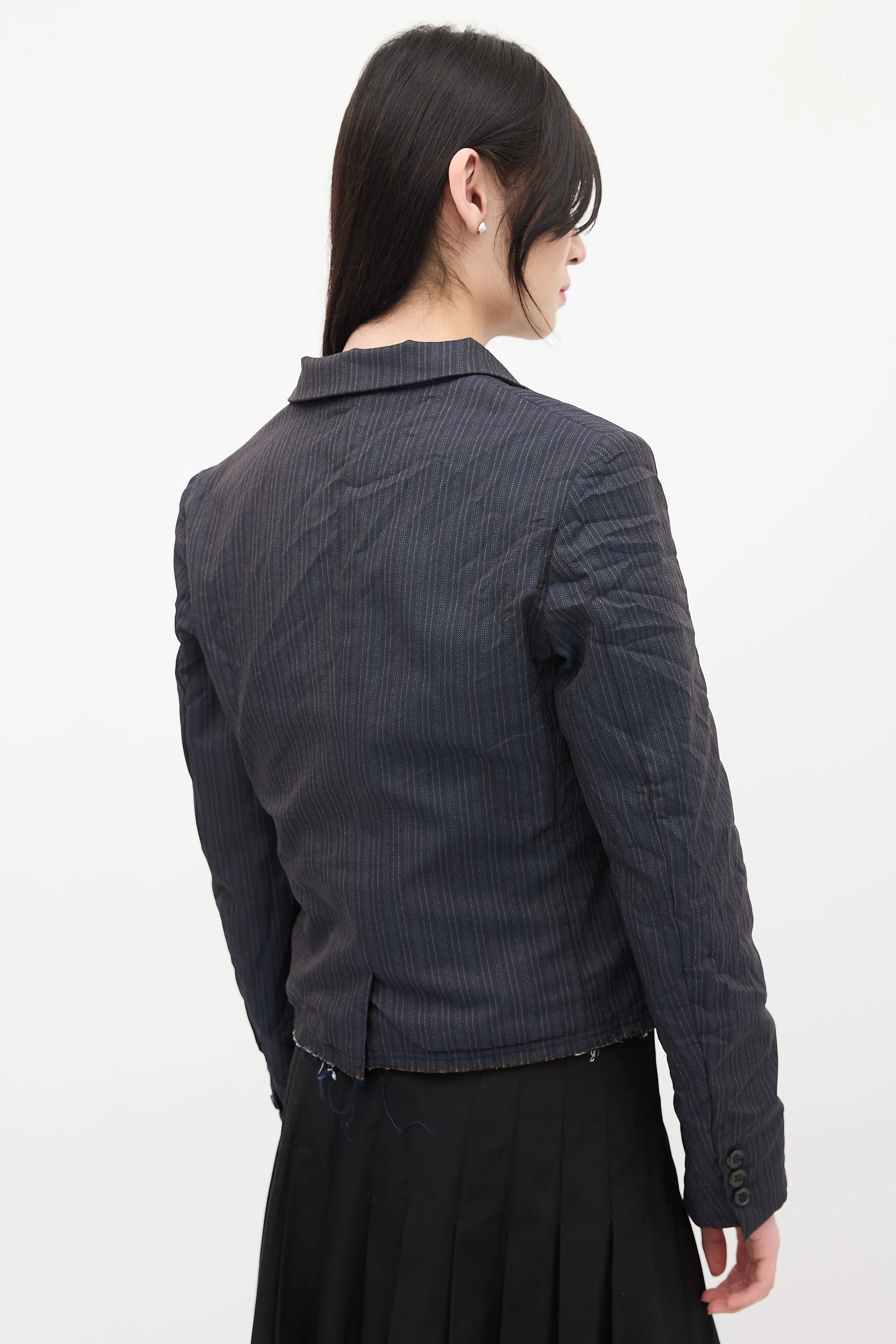 Navy & Red Striped Crinkled Blazer