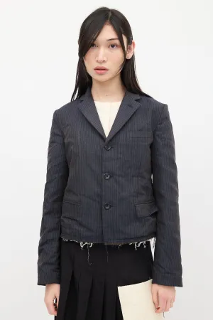 Navy & Red Striped Crinkled Blazer