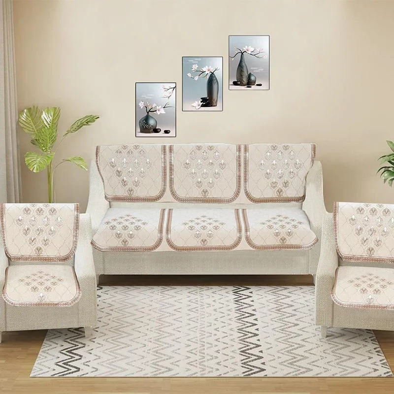 Nidha Sofa Cover (Off White) - Set Of Ten