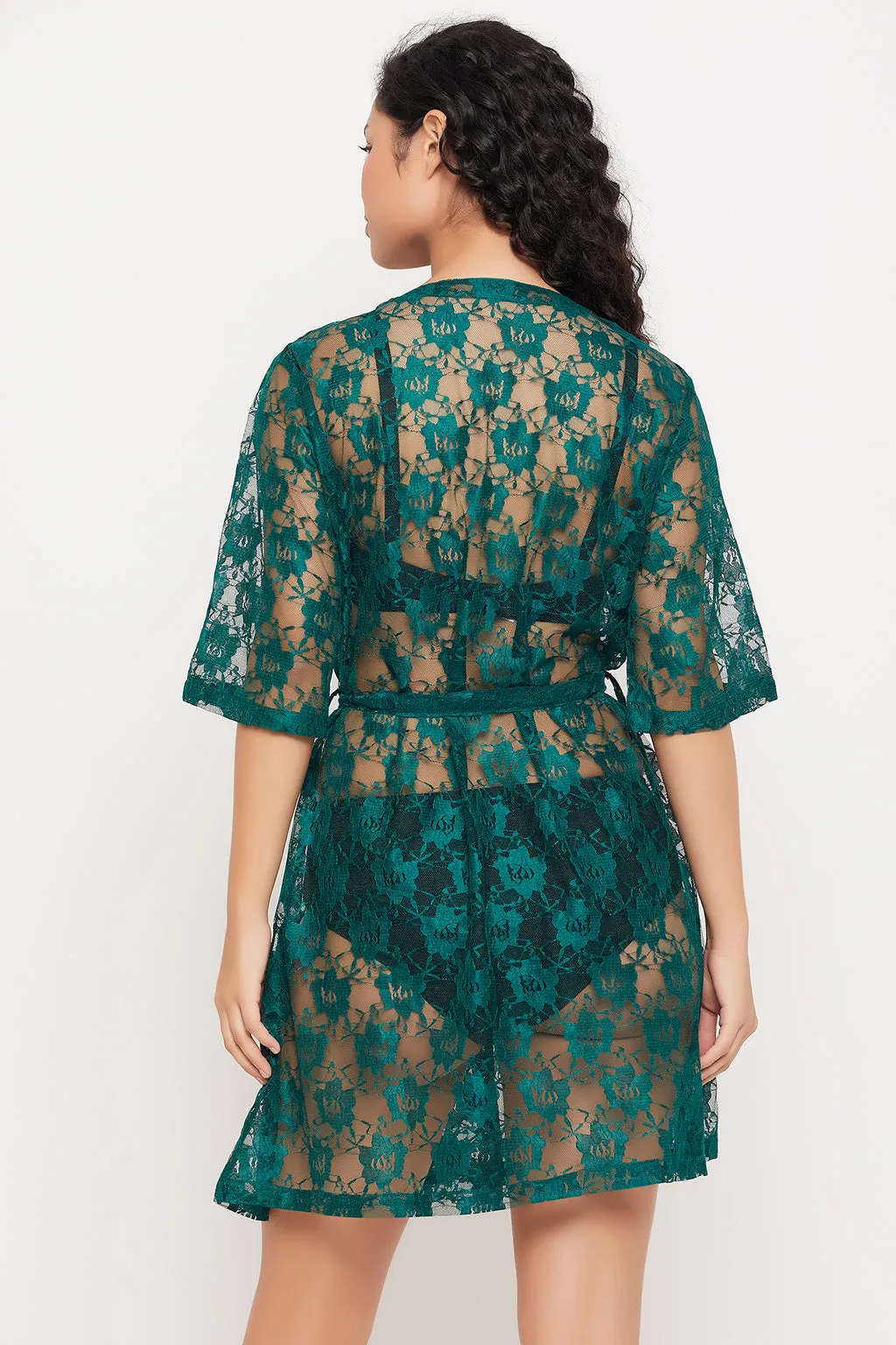 Ocean Green Lace Chic Basic Sheer Robe