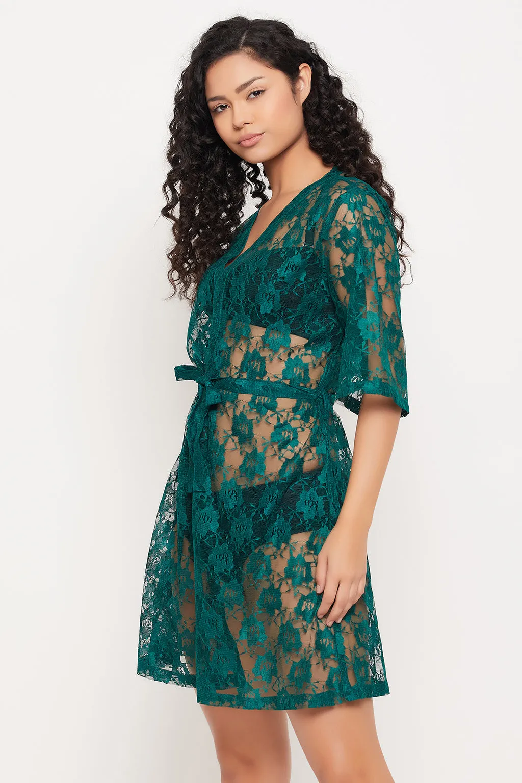 Ocean Green Lace Chic Basic Sheer Robe