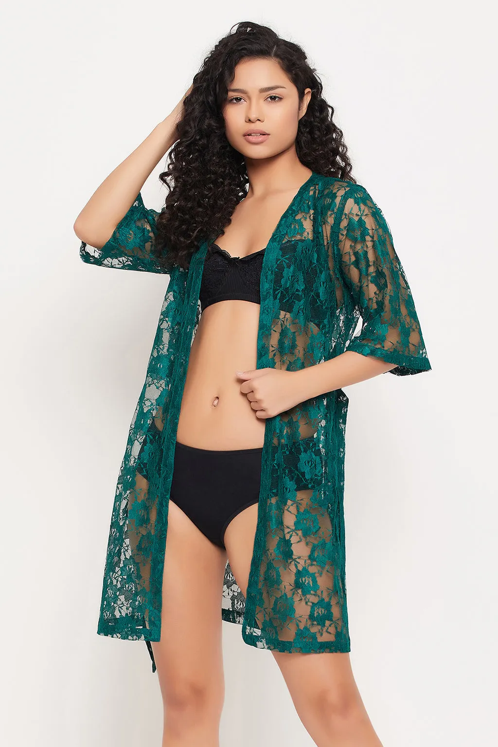 Ocean Green Lace Chic Basic Sheer Robe