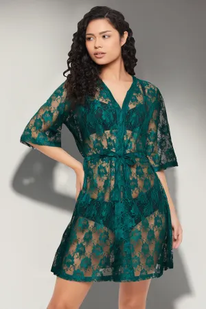 Ocean Green Lace Chic Basic Sheer Robe