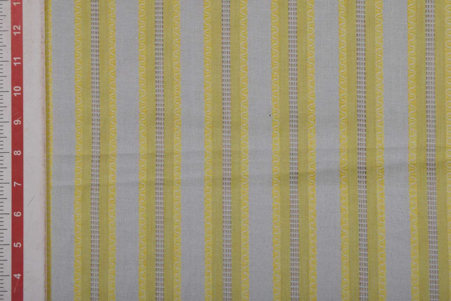 Off White & Yellow Stripes Rayon Dobby Fabric