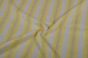 Off White & Yellow Stripes Rayon Dobby Fabric