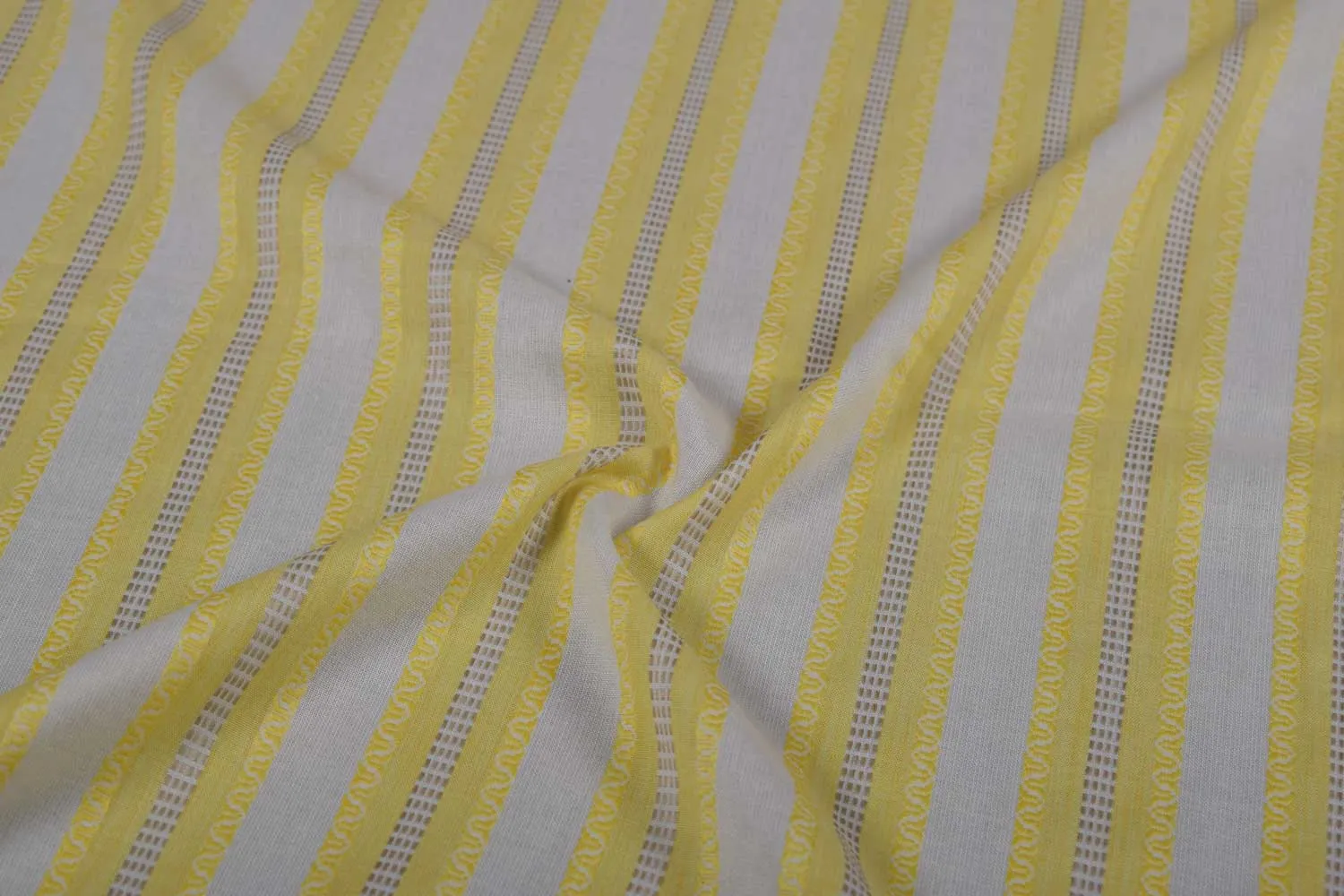 Off White & Yellow Stripes Rayon Dobby Fabric