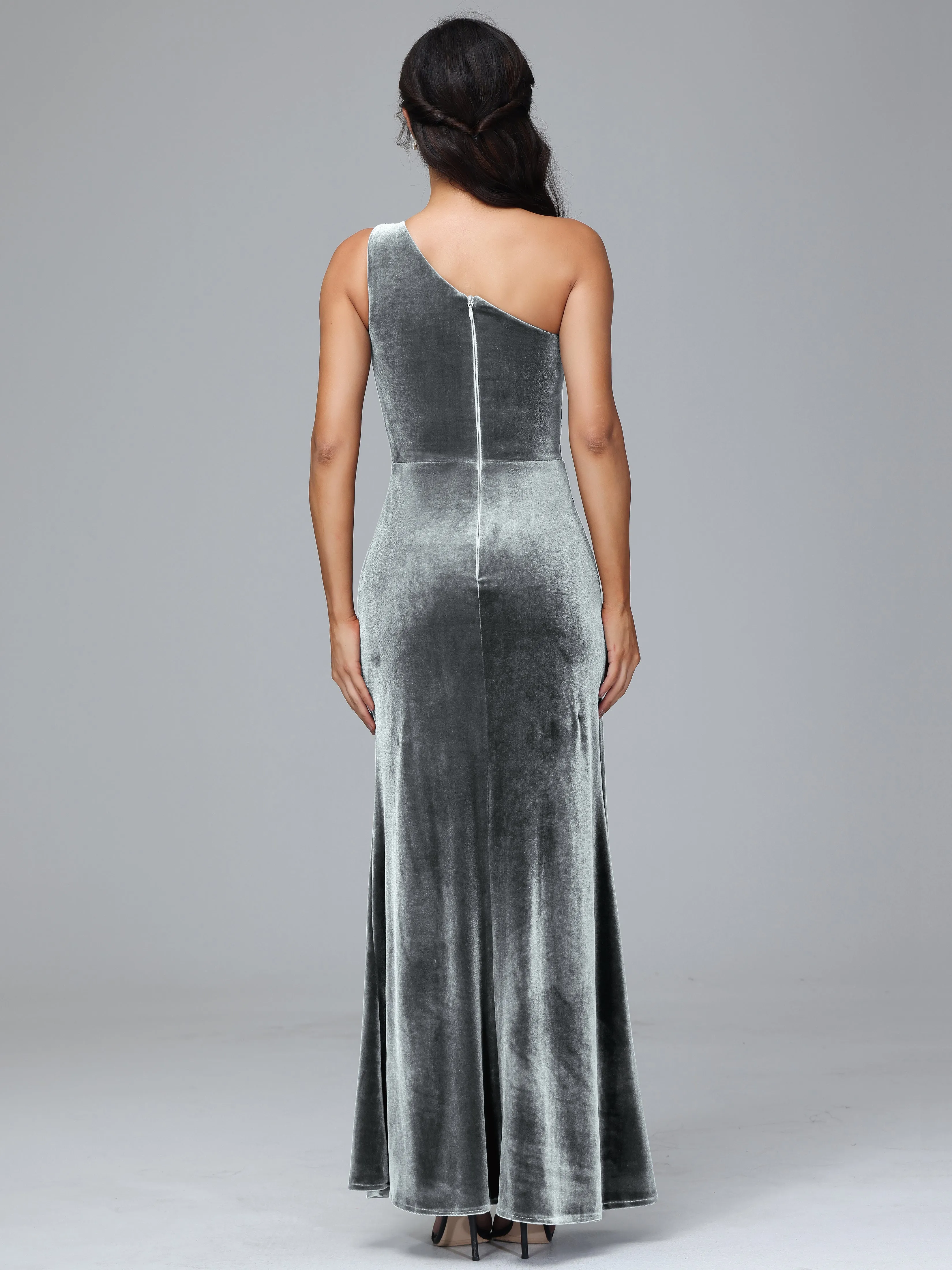 One Shoulder Pleats Long Plus Size Bridesmaid Dresses With Split