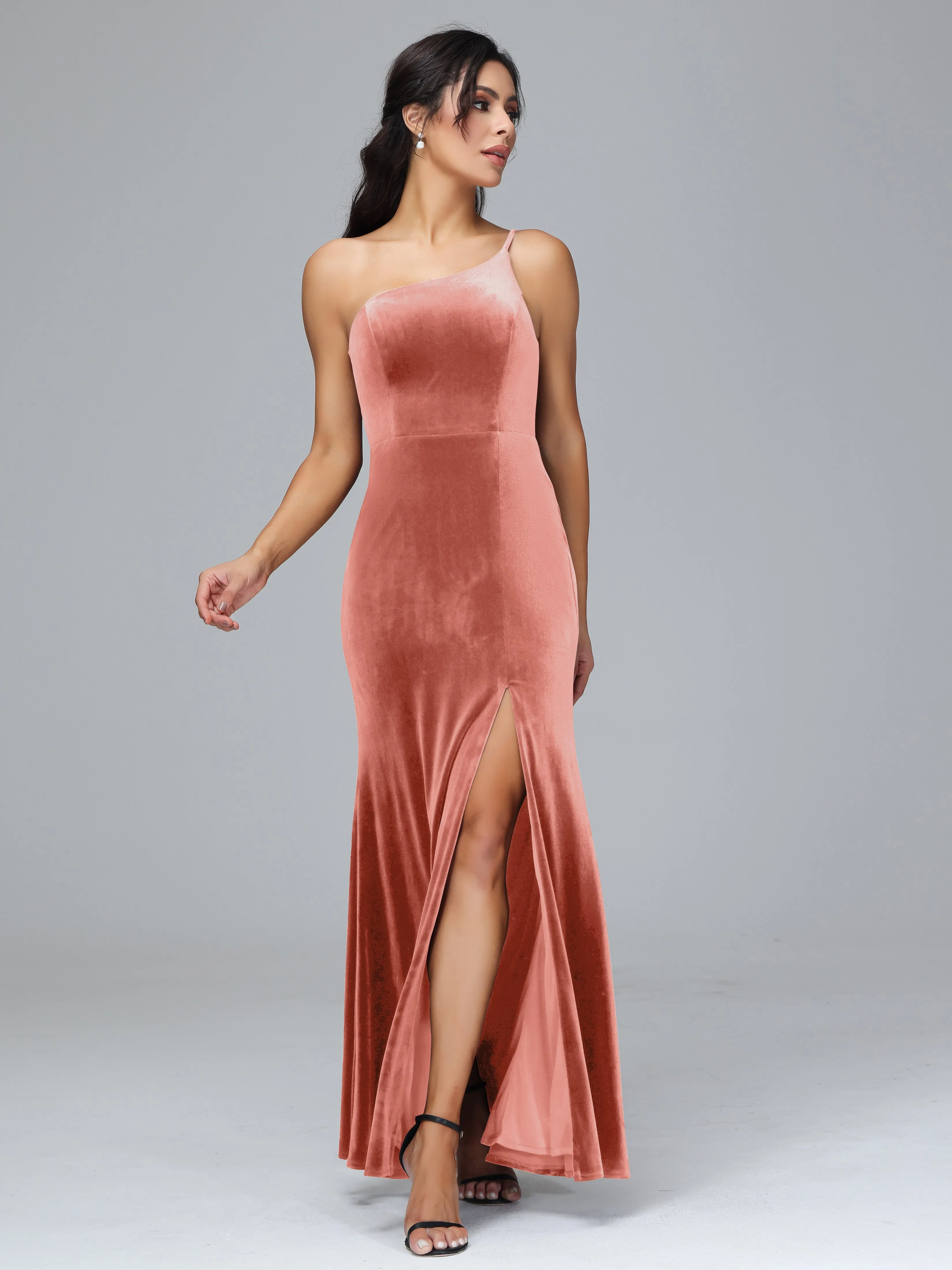 One Shoulder Sheath Split Plus Size Bridesmaid Dresses