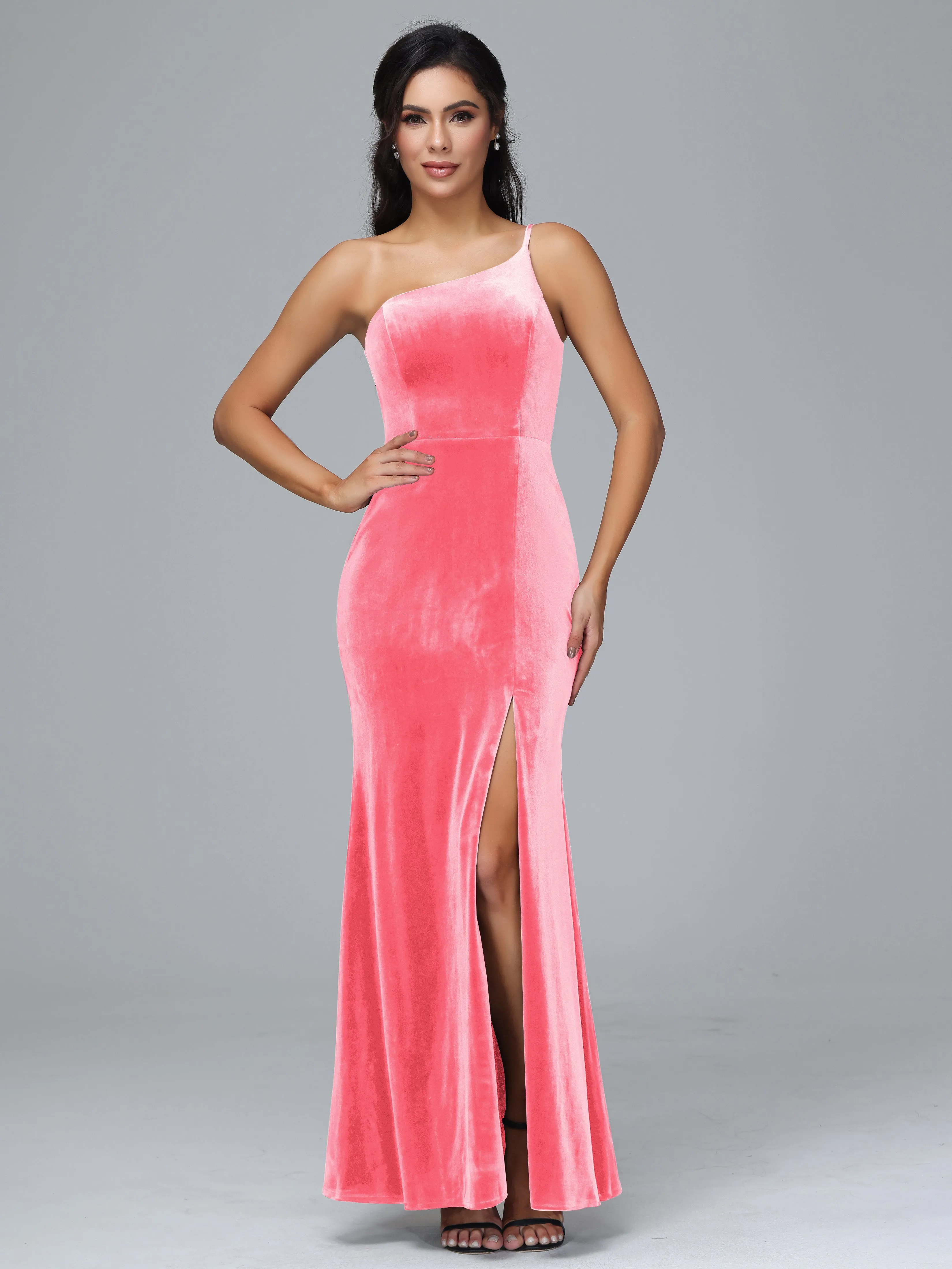 One Shoulder Sheath Split Plus Size Bridesmaid Dresses