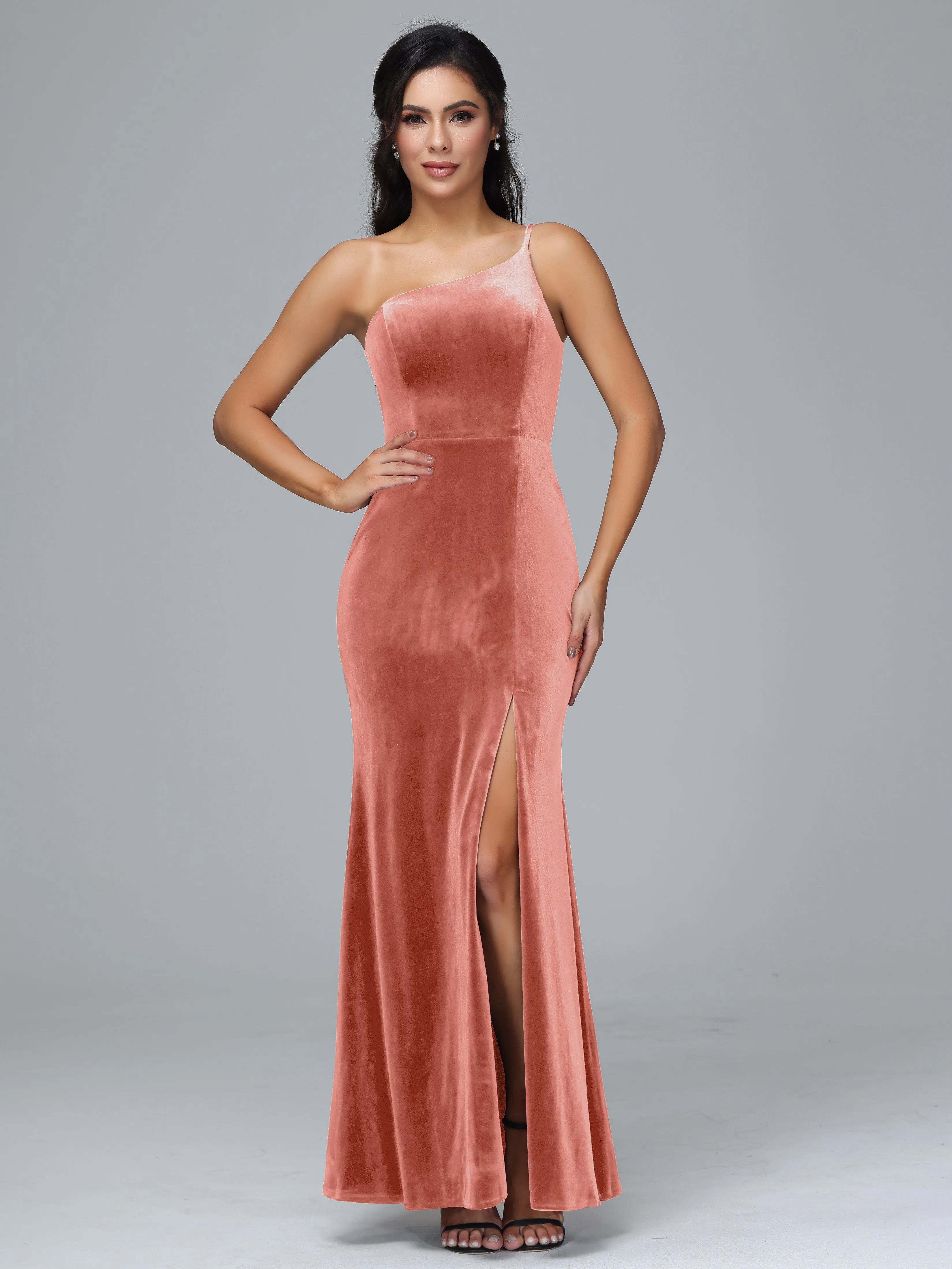 One Shoulder Sheath Split Plus Size Bridesmaid Dresses
