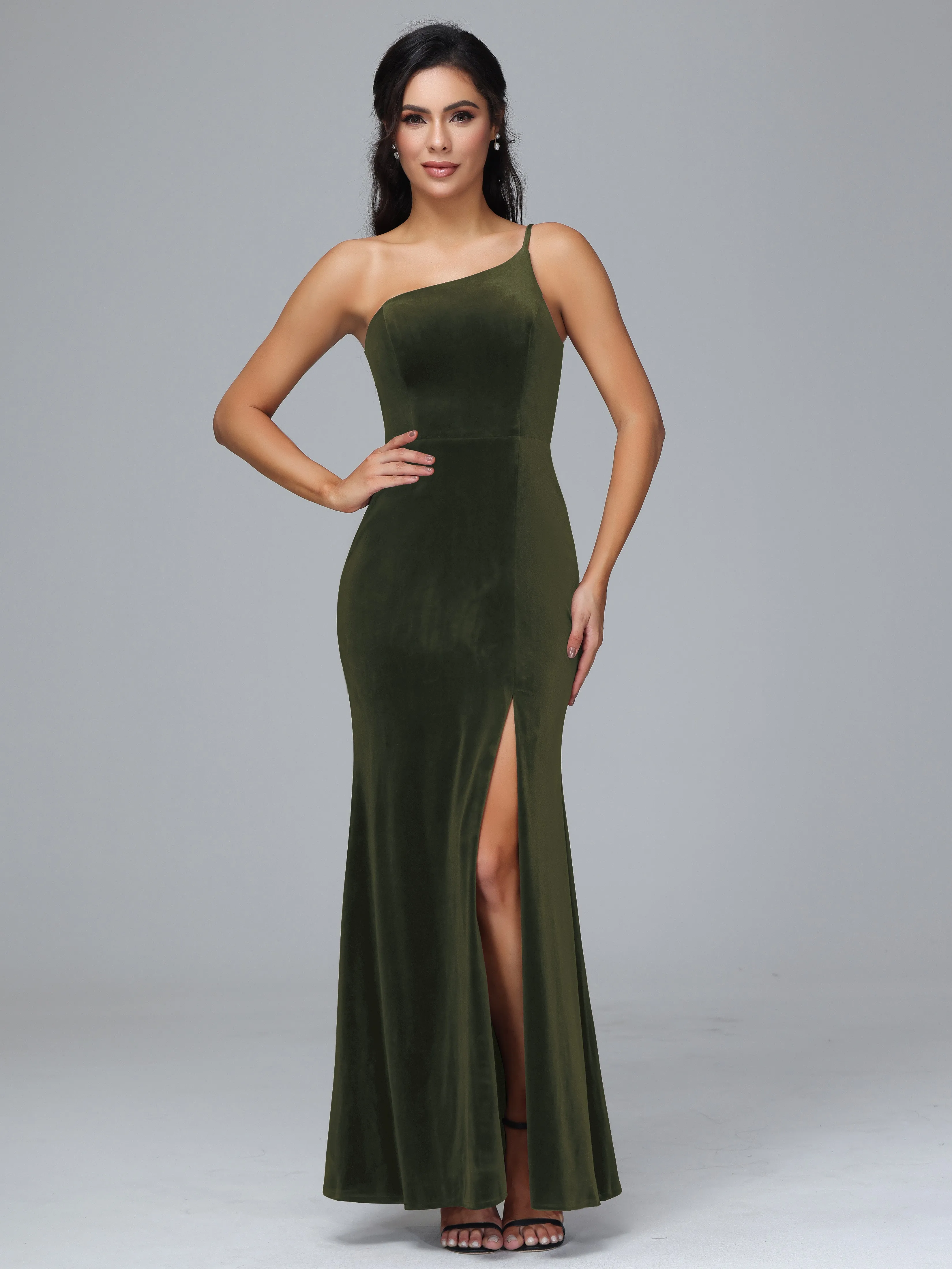 One Shoulder Sheath Split Plus Size Bridesmaid Dresses