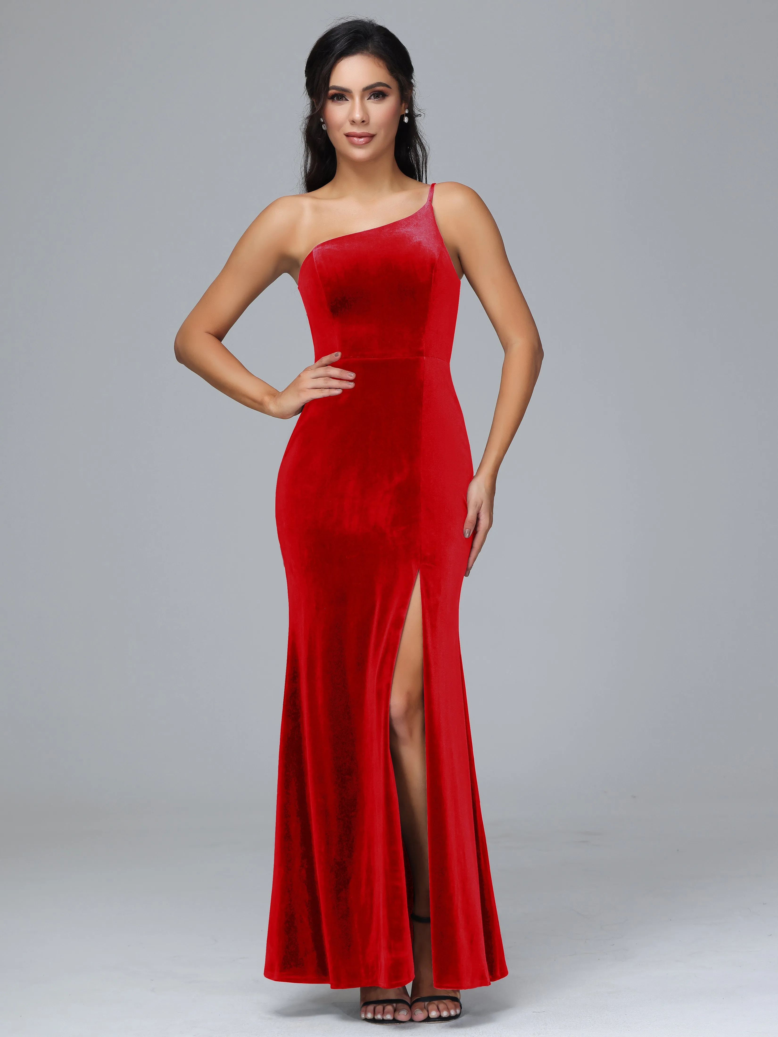 One Shoulder Sheath Split Plus Size Bridesmaid Dresses