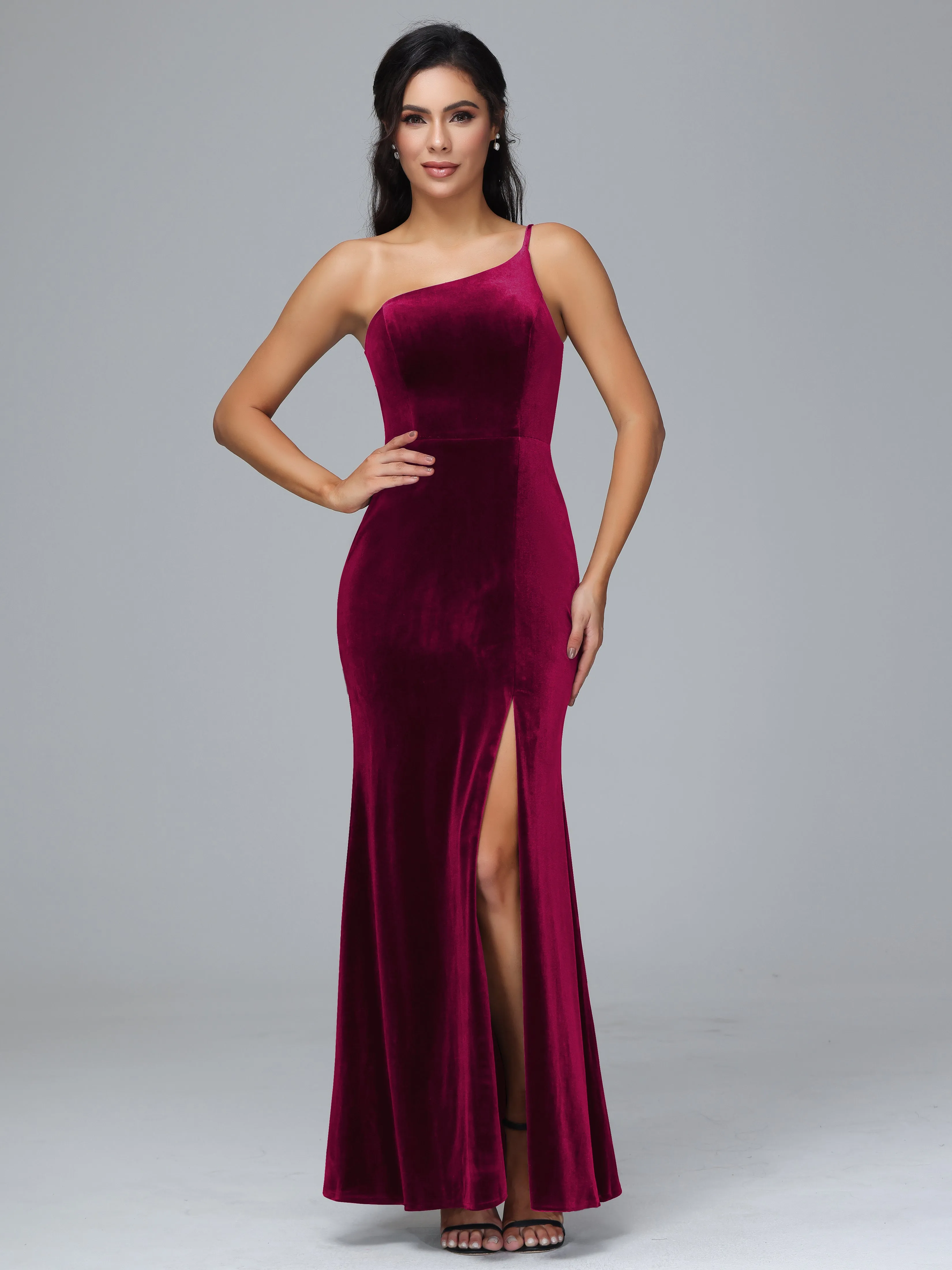 One Shoulder Sheath Split Plus Size Bridesmaid Dresses