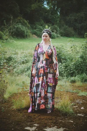 Opulent Velvet Autumn colors alphabet Print Velvet kaftan Gown