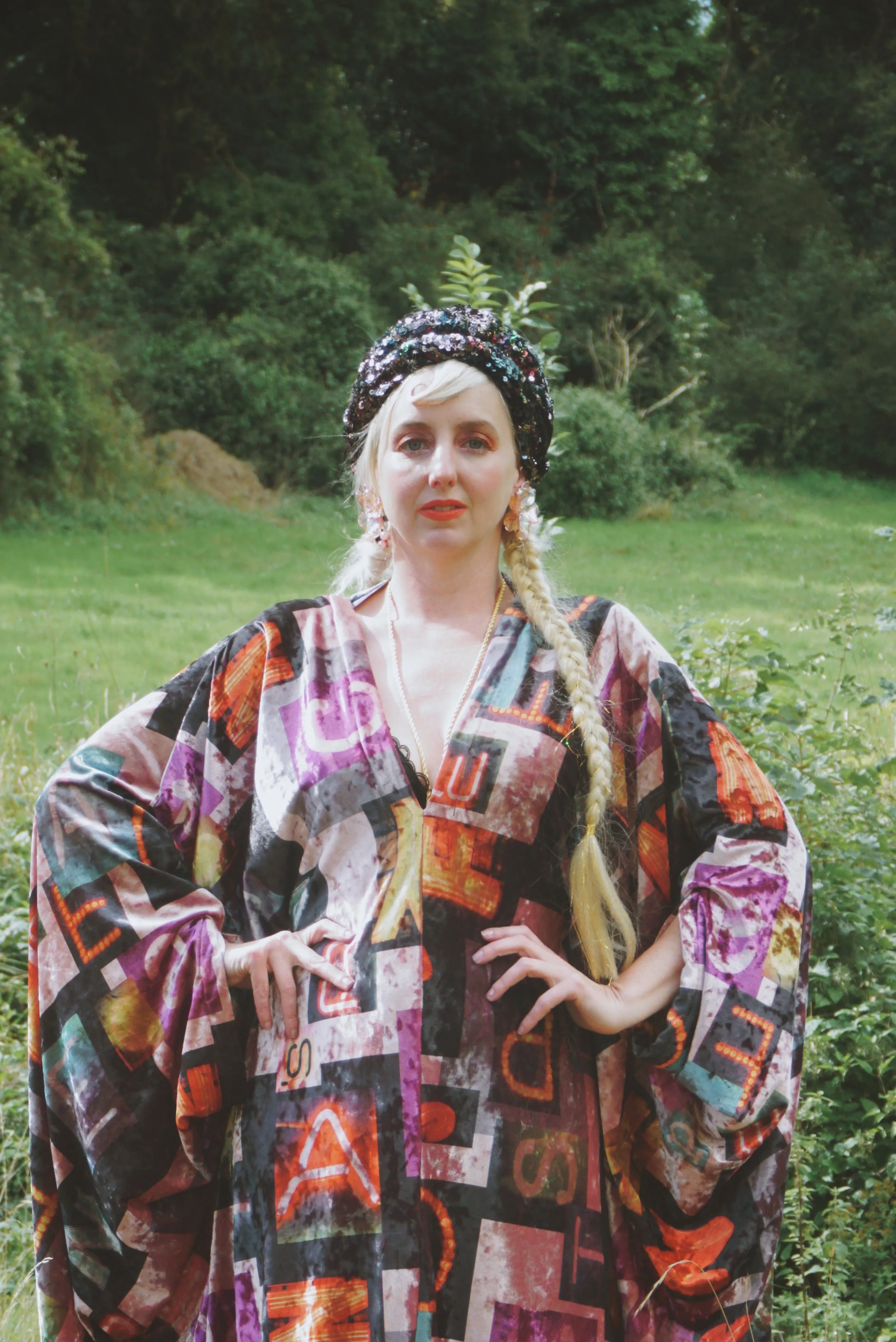 Opulent Velvet Autumn colors alphabet Print Velvet kaftan Gown