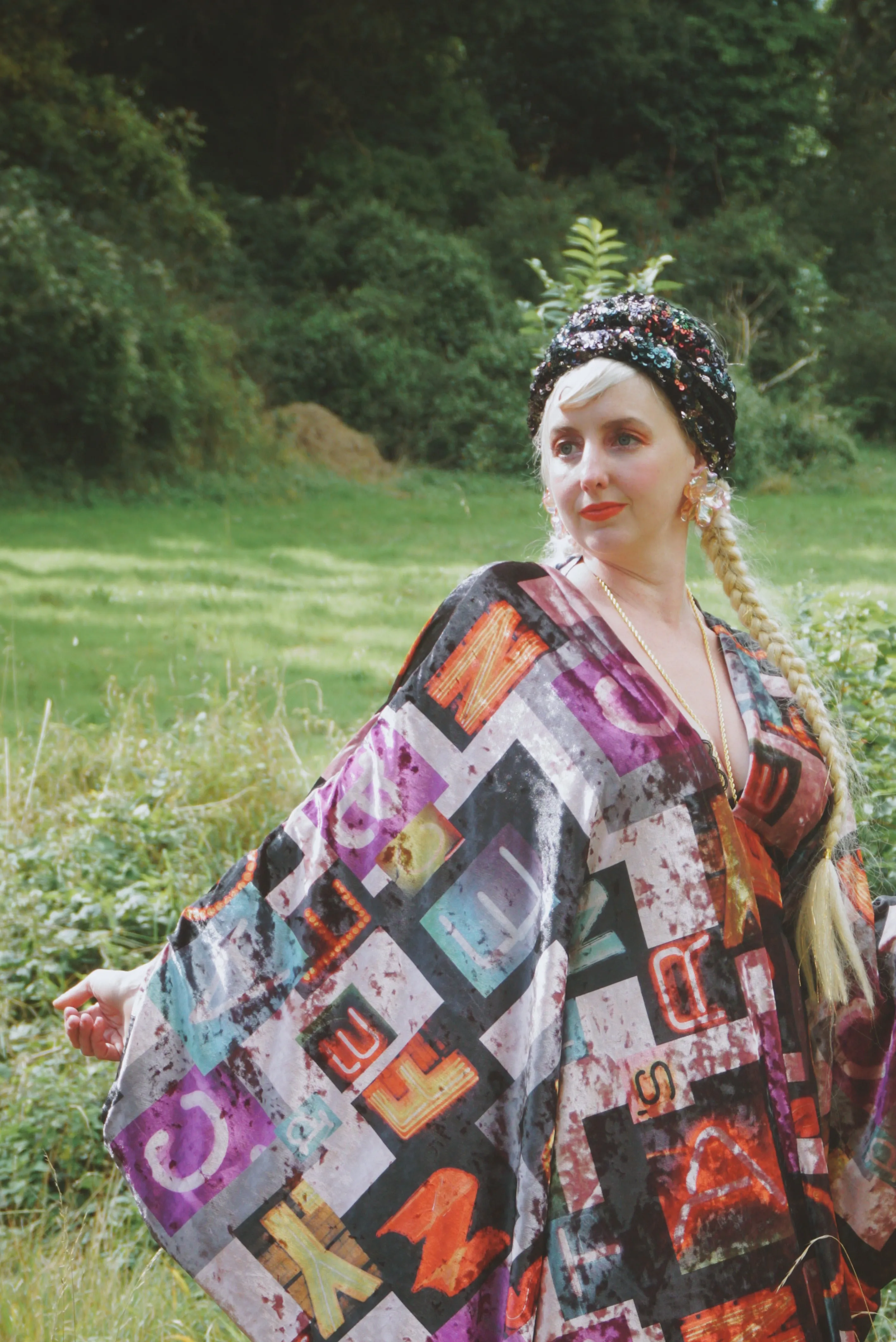 Opulent Velvet Autumn colors alphabet Print Velvet kaftan Gown
