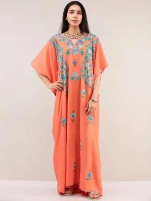 Peach Aari Embroidered Kashmere Free Size Kaftan  - K12K065