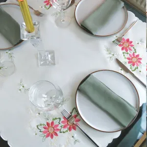 Pink Floral Embroidered Tablecloth Overlay