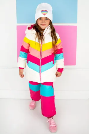 Pink Rainbow Stripe Overall Snow Pants