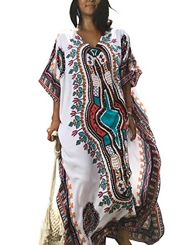 Print Plus Size V-Neck Kaftan Swimsuit Cover Up for Women