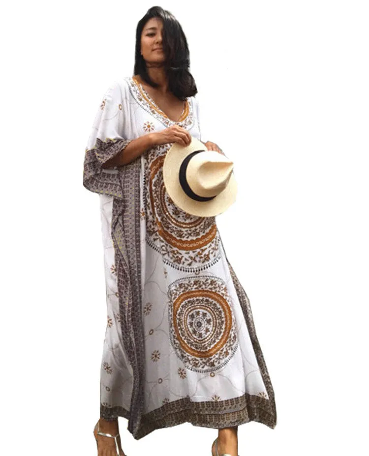 Print Plus Size V-Neck Kaftan Swimsuit Cover Up for Women