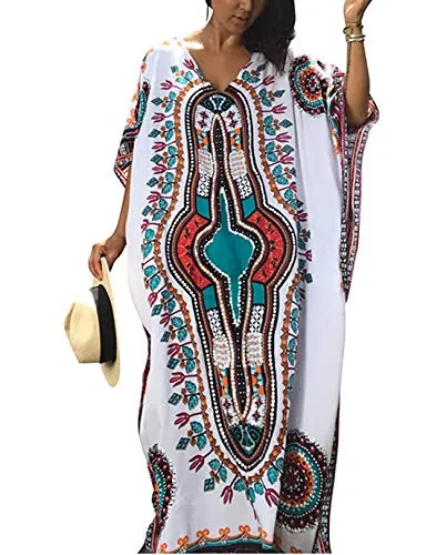 Print Plus Size V-Neck Kaftan Swimsuit Cover Up for Women