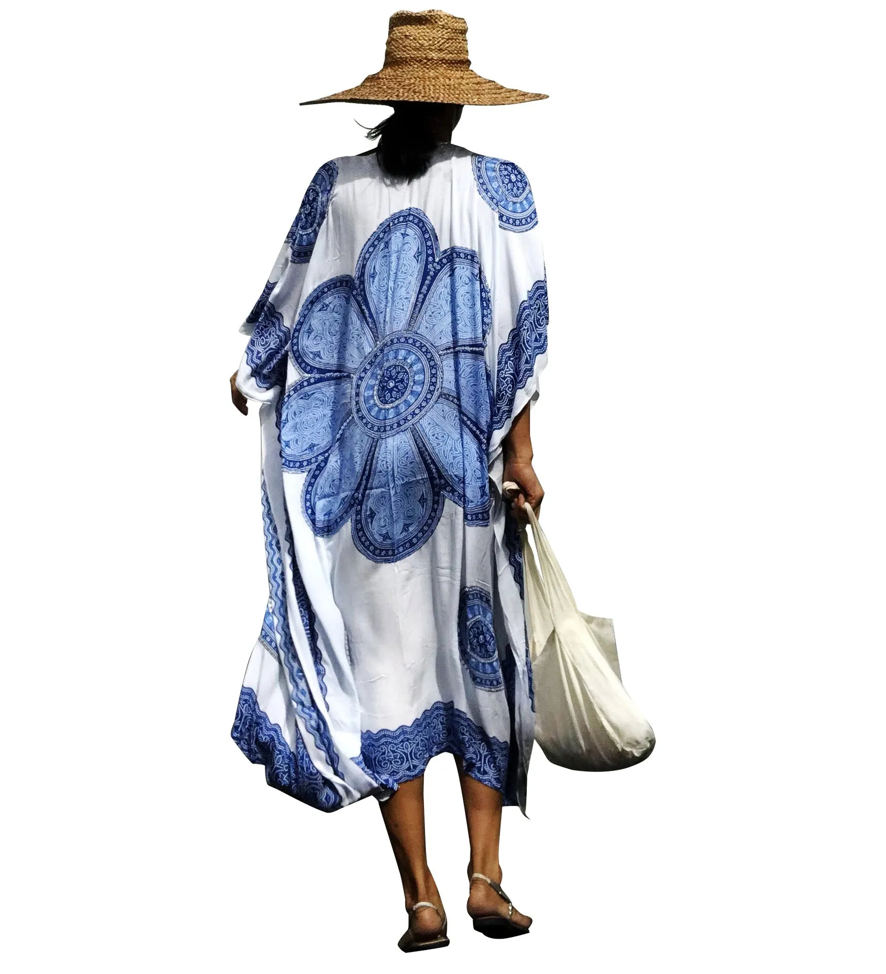 Print Plus Size V-Neck Kaftan Swimsuit Cover Up for Women