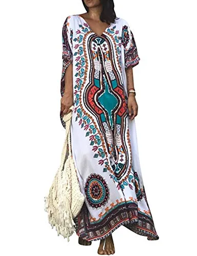 Print Plus Size V-Neck Kaftan Swimsuit Cover Up for Women