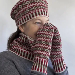 Rhus Hat, Cowl, and Mittens by Virginia Sattler-Reimer in Finullgarn