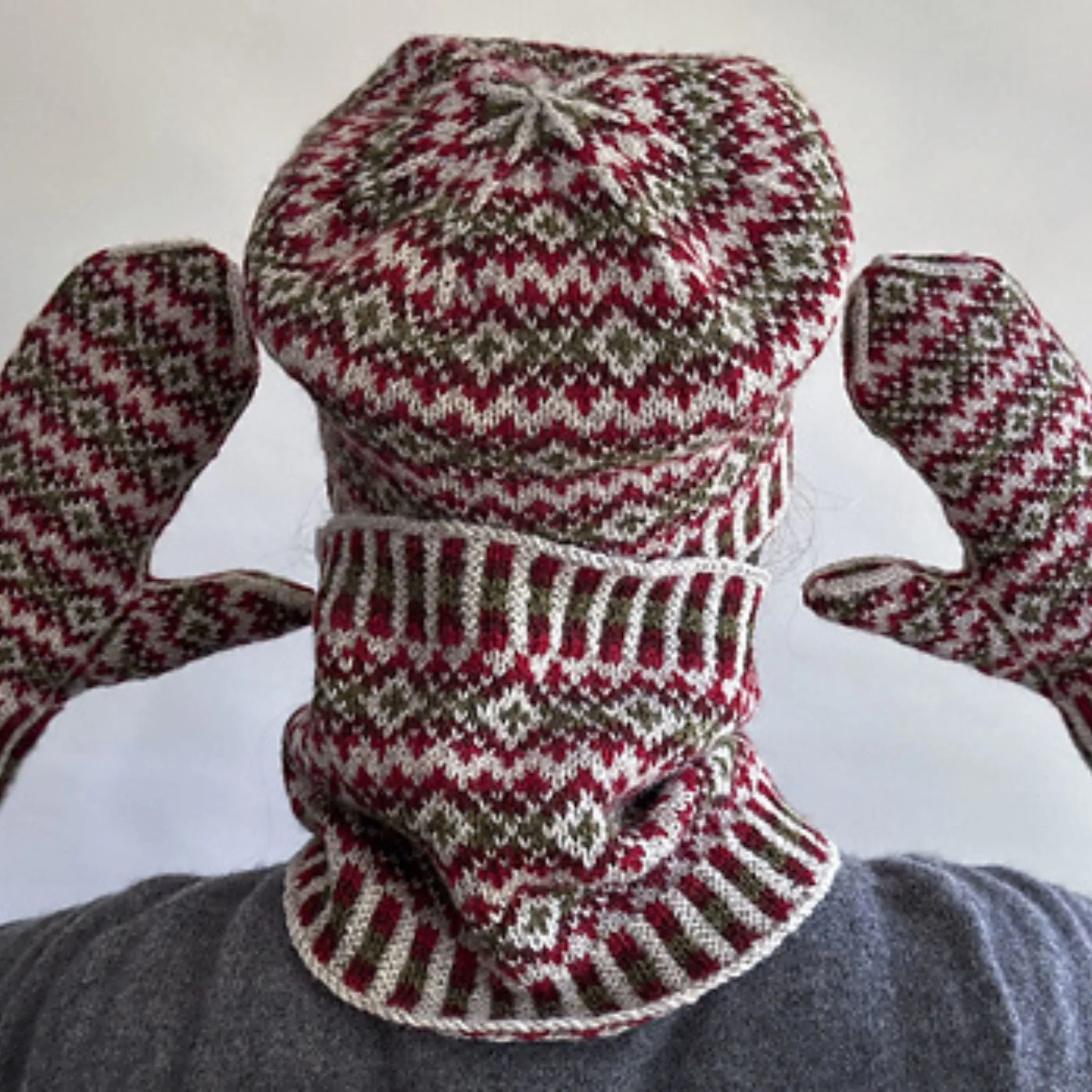 Rhus Hat, Cowl, and Mittens by Virginia Sattler-Reimer in Finullgarn