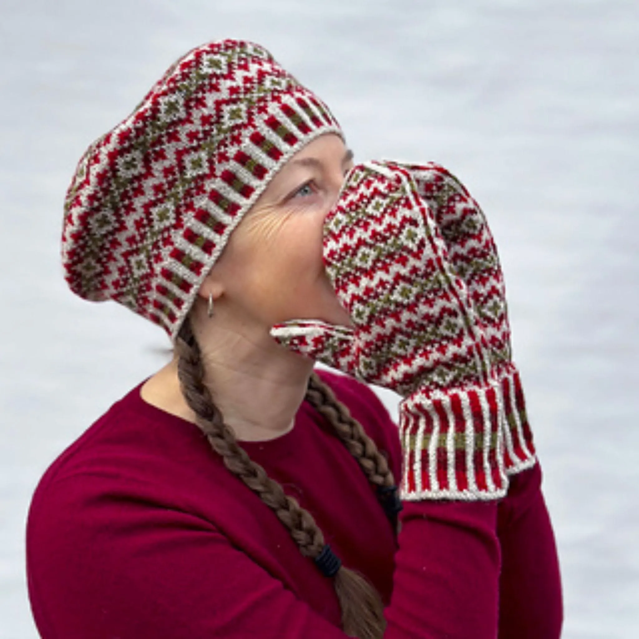 Rhus Hat, Cowl, and Mittens by Virginia Sattler-Reimer in Finullgarn