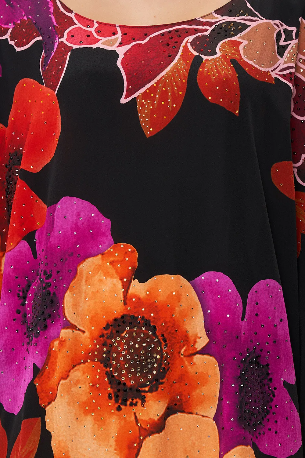 ROUND NECK KAFTAN MIDNIGHT POPPY