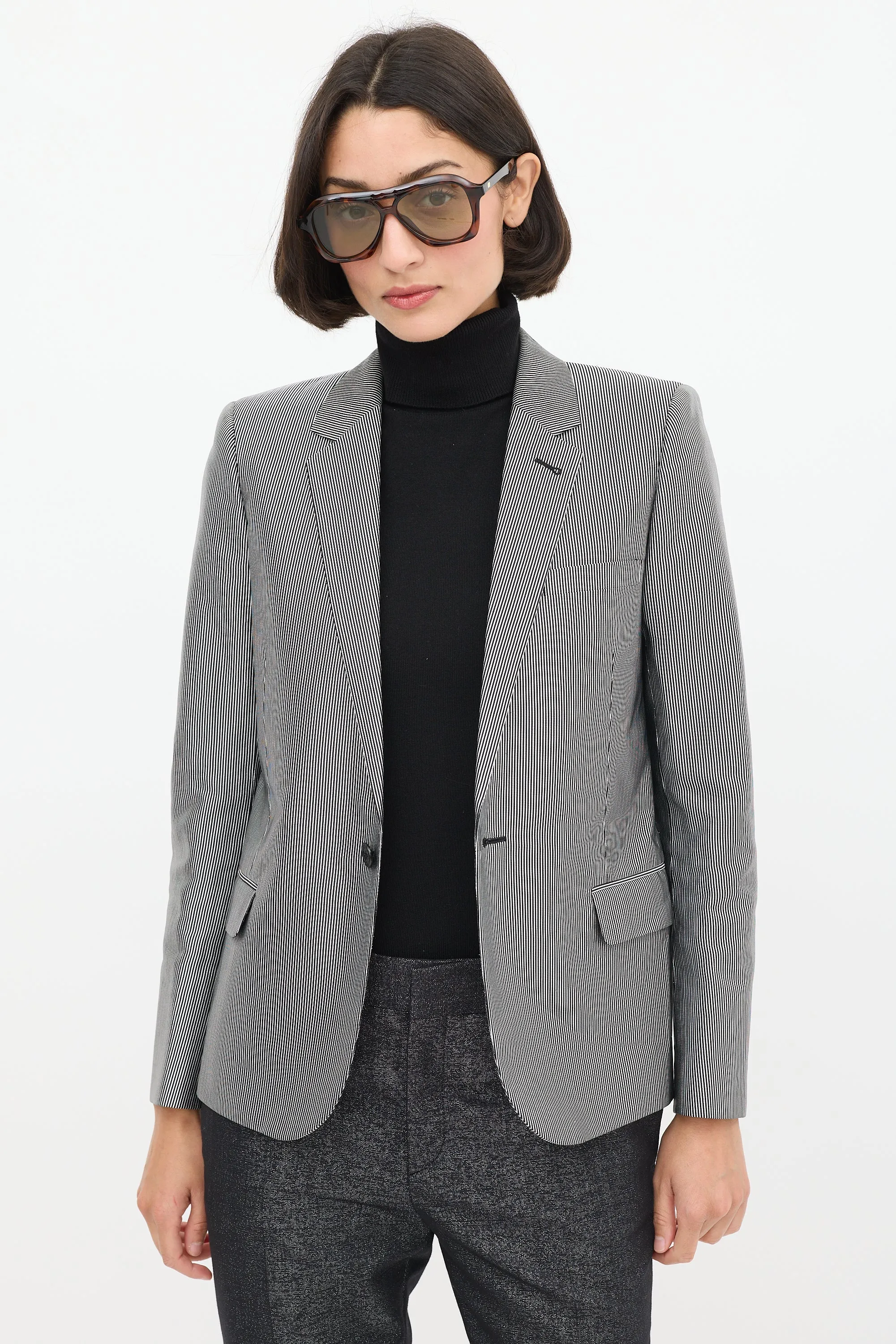 Silver & Black Striped Three Pocket Blazer
