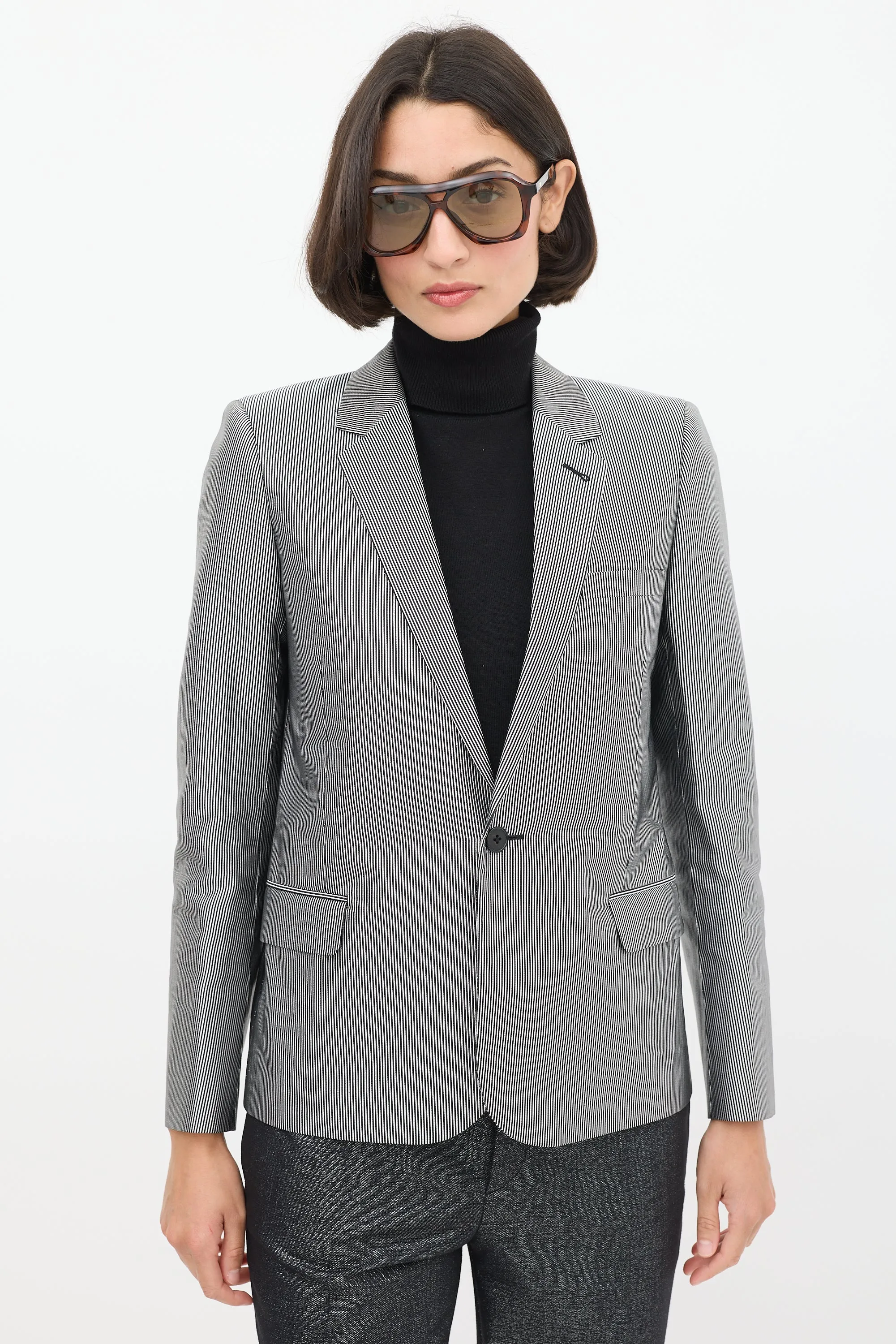 Silver & Black Striped Three Pocket Blazer
