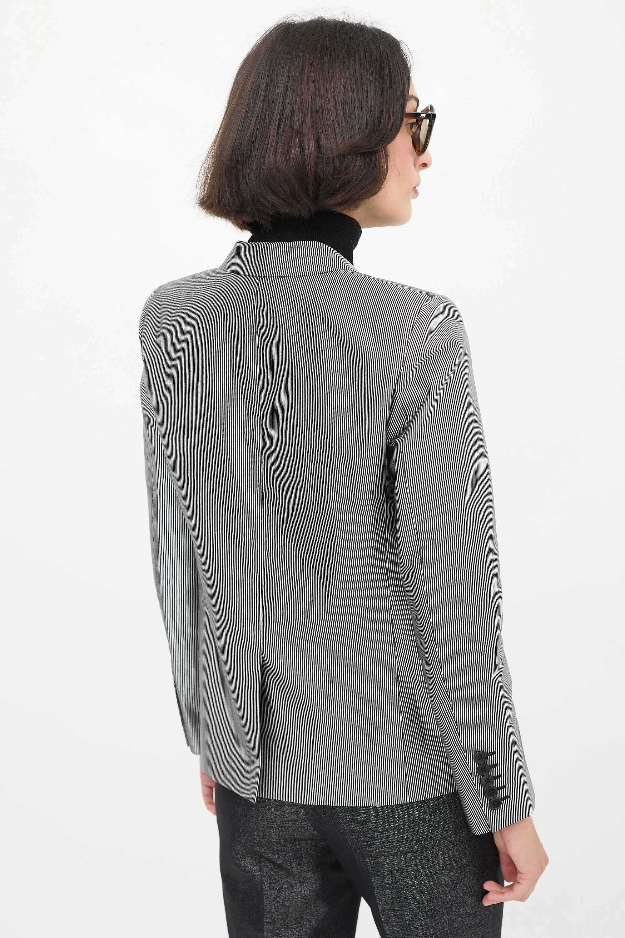 Silver & Black Striped Three Pocket Blazer