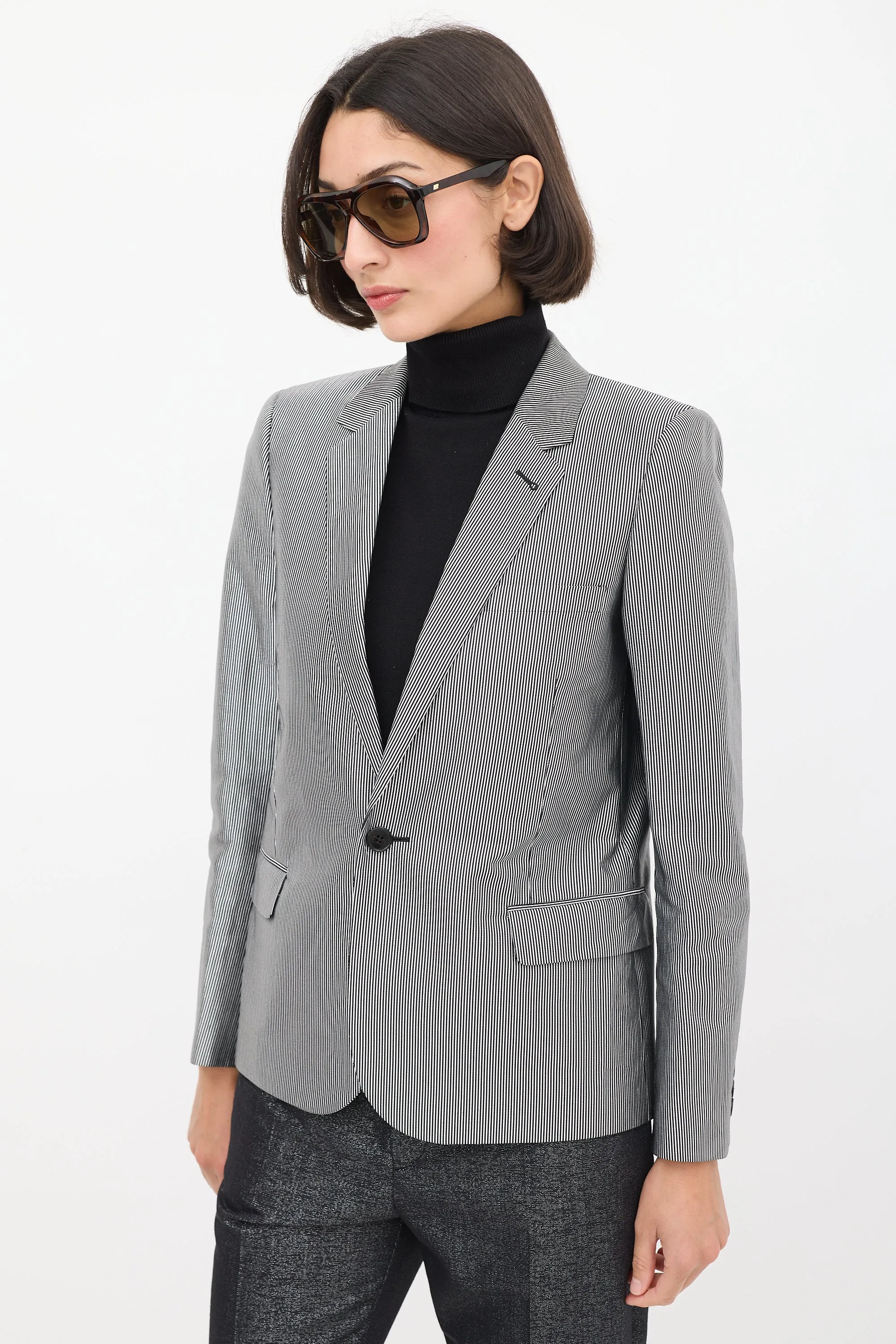 Silver & Black Striped Three Pocket Blazer