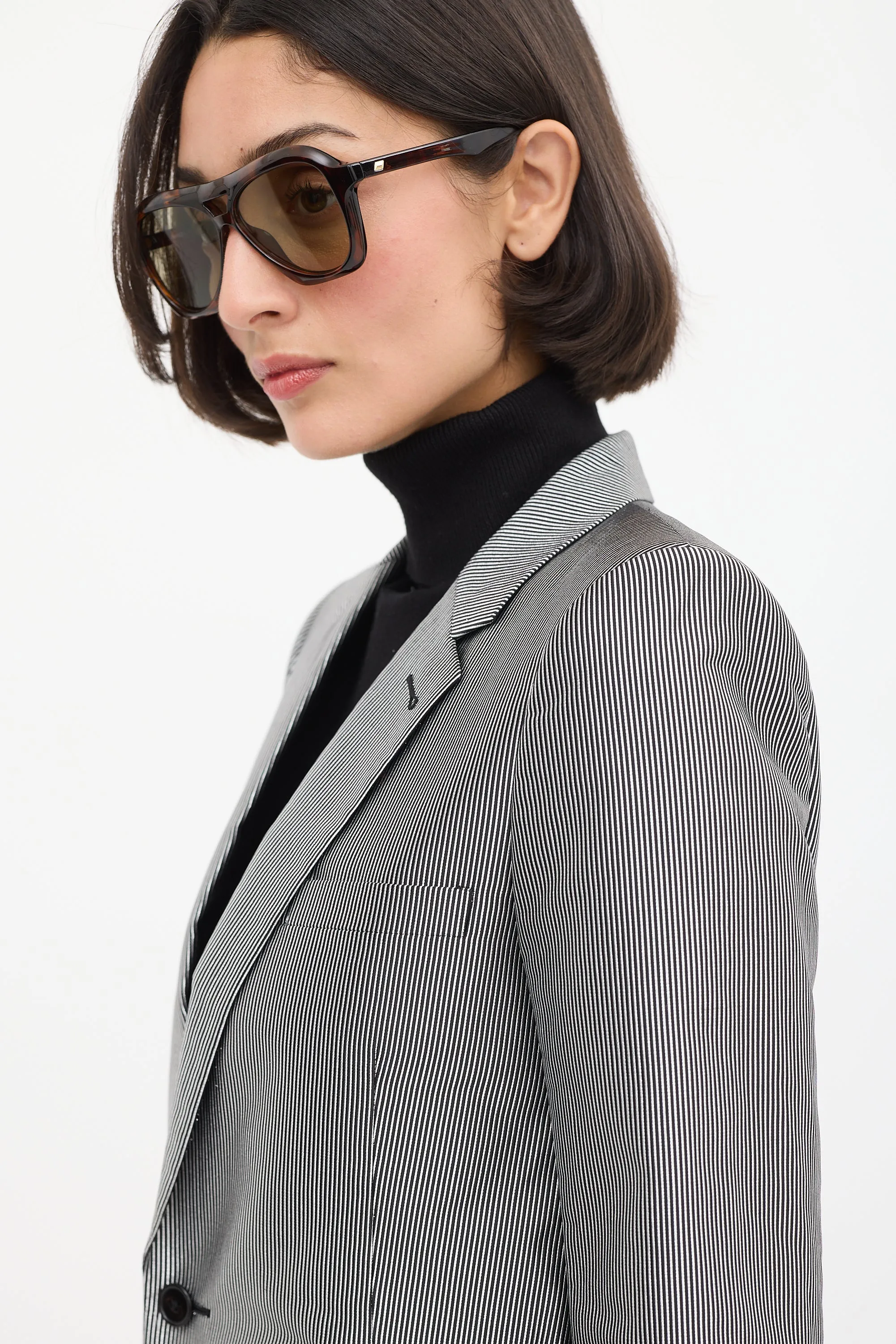 Silver & Black Striped Three Pocket Blazer