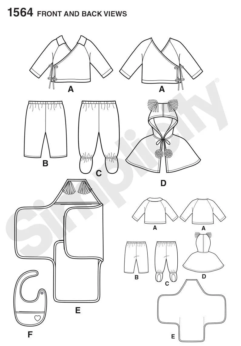 Simplicity Pattern 1564 Top, Pants, Bib, and Blanket Wrap