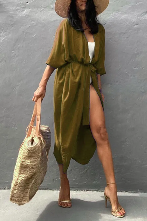 Summertime In Venice Solid Color Kimono Beach Cover-up