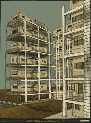 Tornado Towers of Mankato Minn Silkscreen Print by Dan Black of Landland