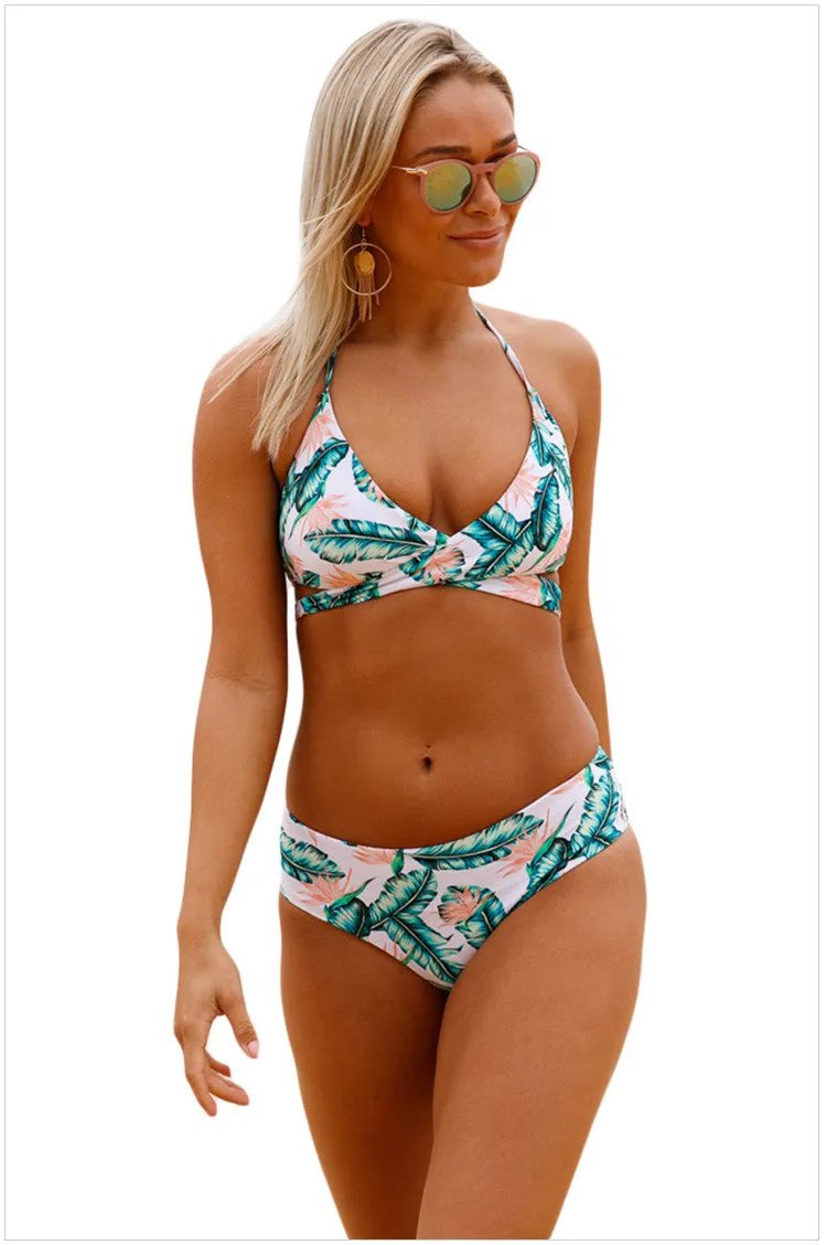 Tropical Print Cross Top Bikini