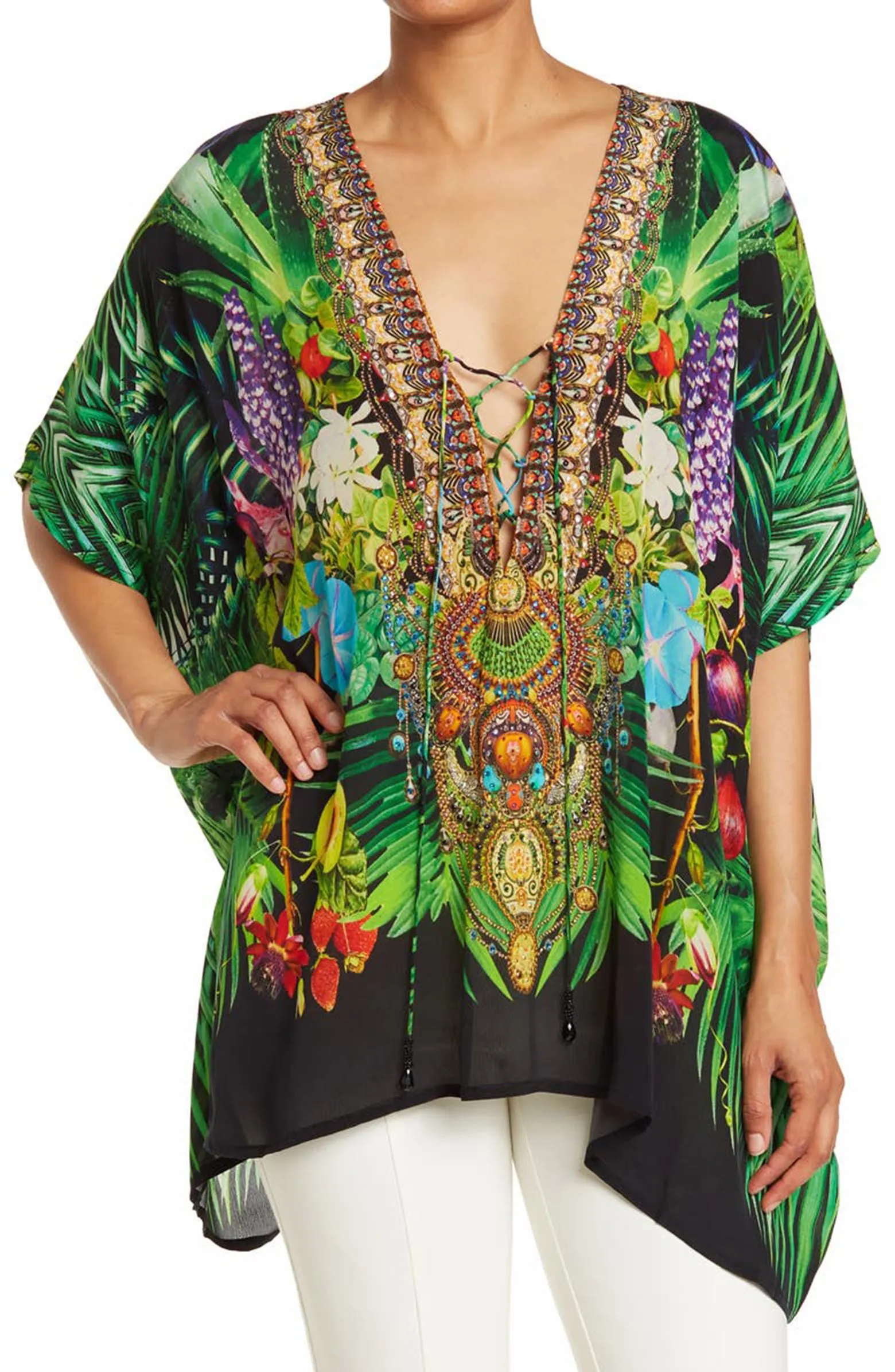 Tropical Print Short Kaftan Top